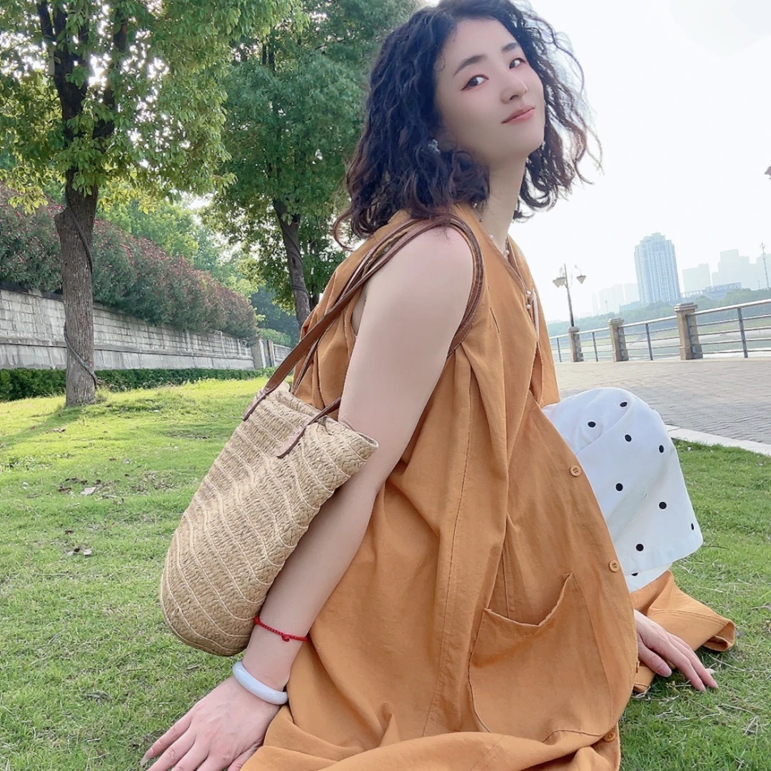 夏日清新慵懒风无袖连衣裙搭配波点阔腿裤2件套装