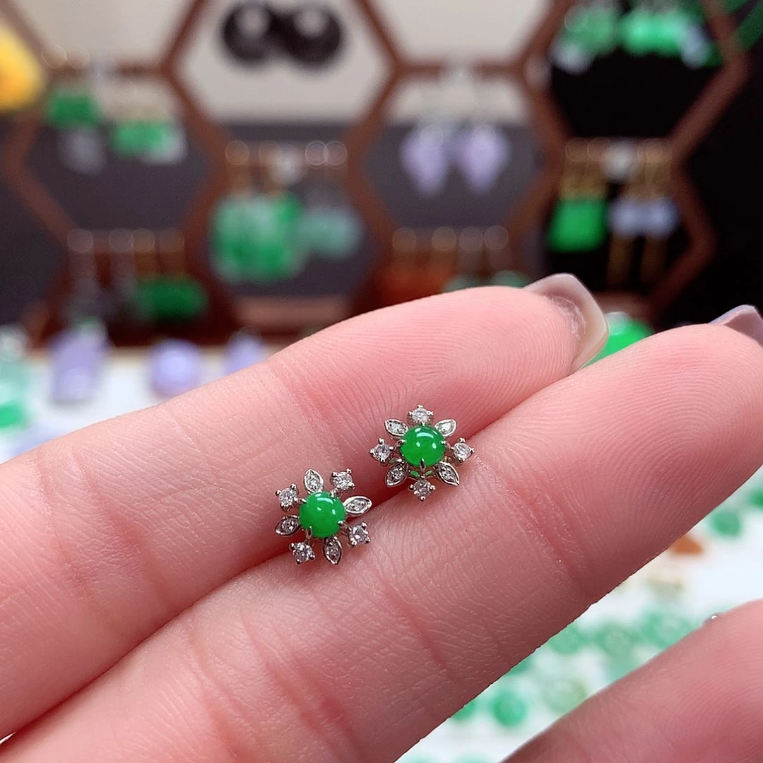 翡翠耳饰18K金镶嵌天然翡翠