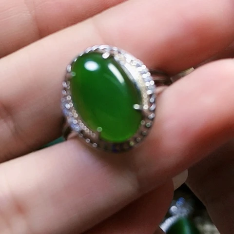 和田玉戒指银S925镶嵌