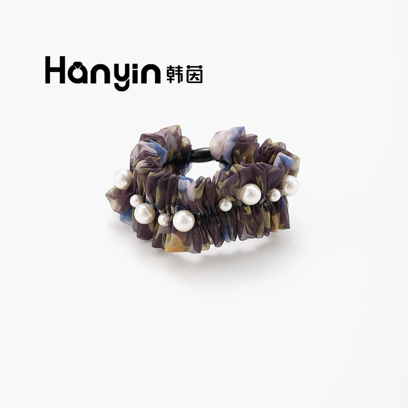 韩版时尚百搭满天星珠珠网纱碎花弹力小肠发圈