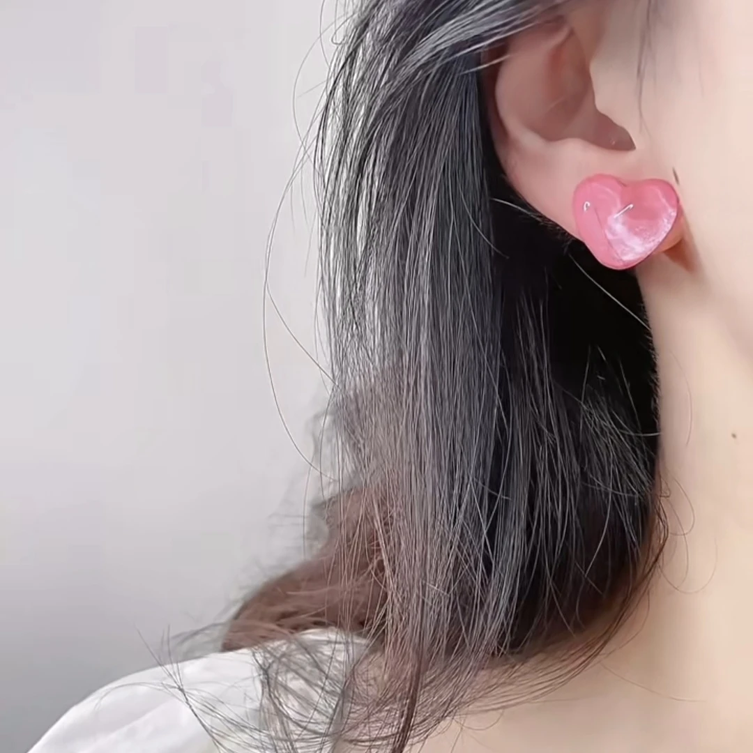 非金属树脂耳饰 树脂闪粉爱心 甜美