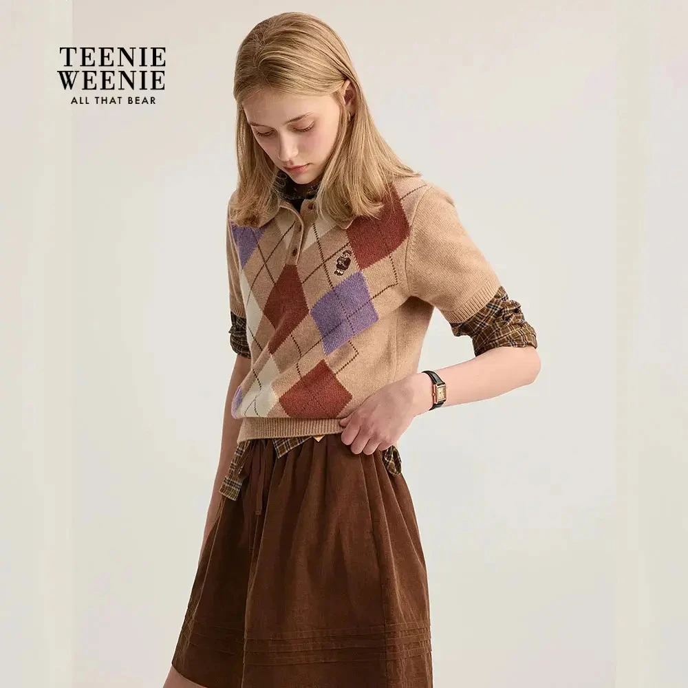 TeenieWeenie小熊女装毛针织衫25秋季新休闲翻领套衫TTKW254902P
