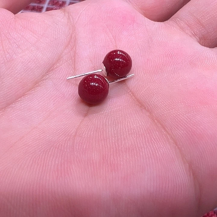 天然辰砂8mm耳钉紫金砂