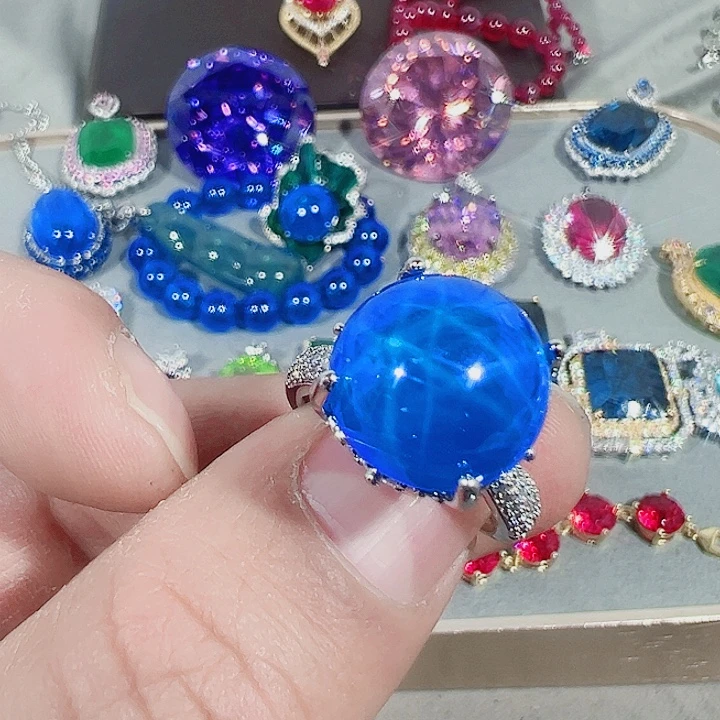 非金属红色蓝色满镶嵌吊坠戒指