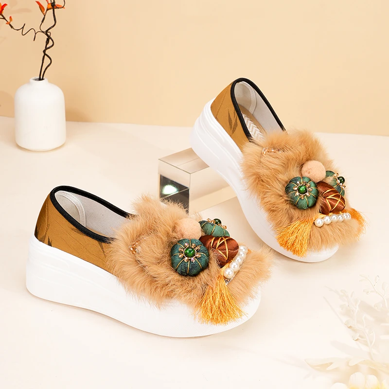 [厚底虎头单鞋]新款虎头鞋民族风高跟虎头鞋手工民族风1913-7