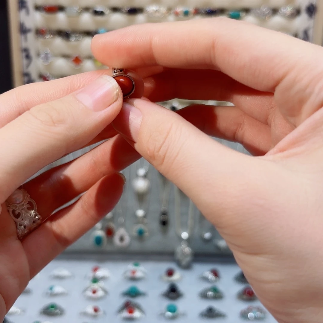 925银925银红椭圆戒指