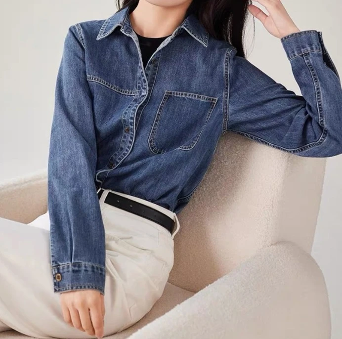 2025春季新牛仔衬衫女港味休闲宽松显瘦高级感内搭叠穿长袖上衣女