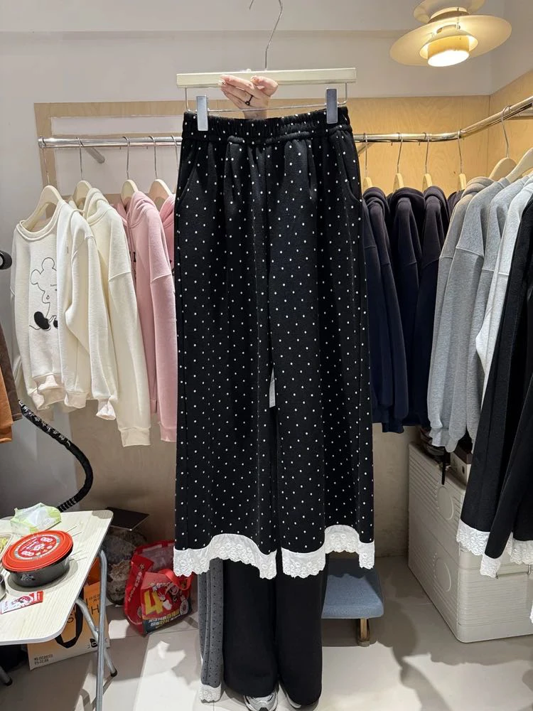 蕾丝花边高腰松紧腰休闲裤大码PRR6058