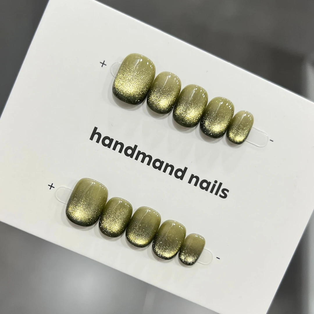 【银火】新款玻璃珠晶石猫眼美甲简约气质显白美甲纯手工手绘穿戴甲