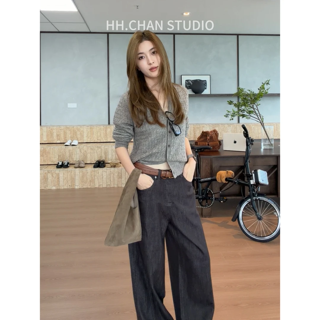 HH.CHAN“黑巧超模”莱赛尔棉黑巧咖色直筒超模牛仔长裤HH53T38907