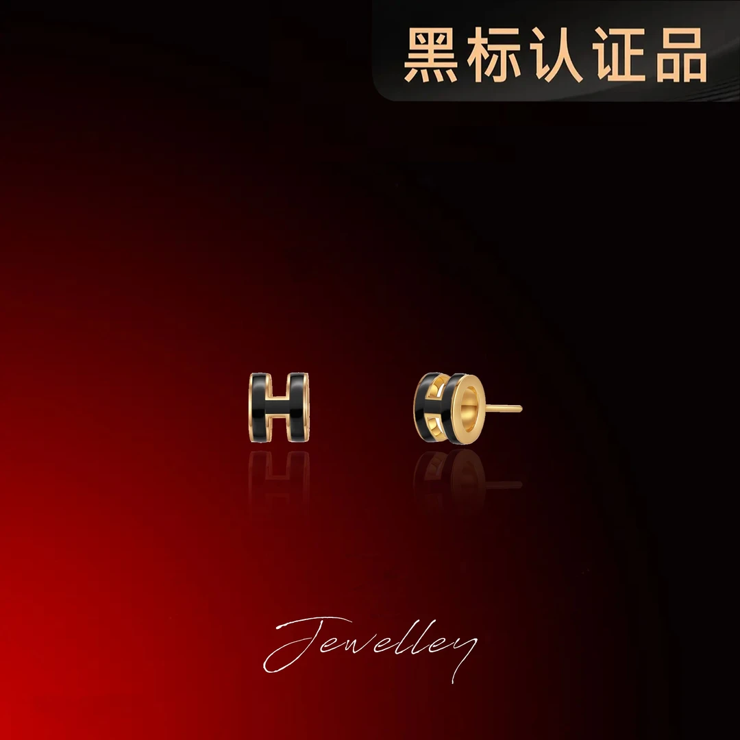 OuQ镀K金精致轻奢高级小众黑色耳钉首饰女款CE190414