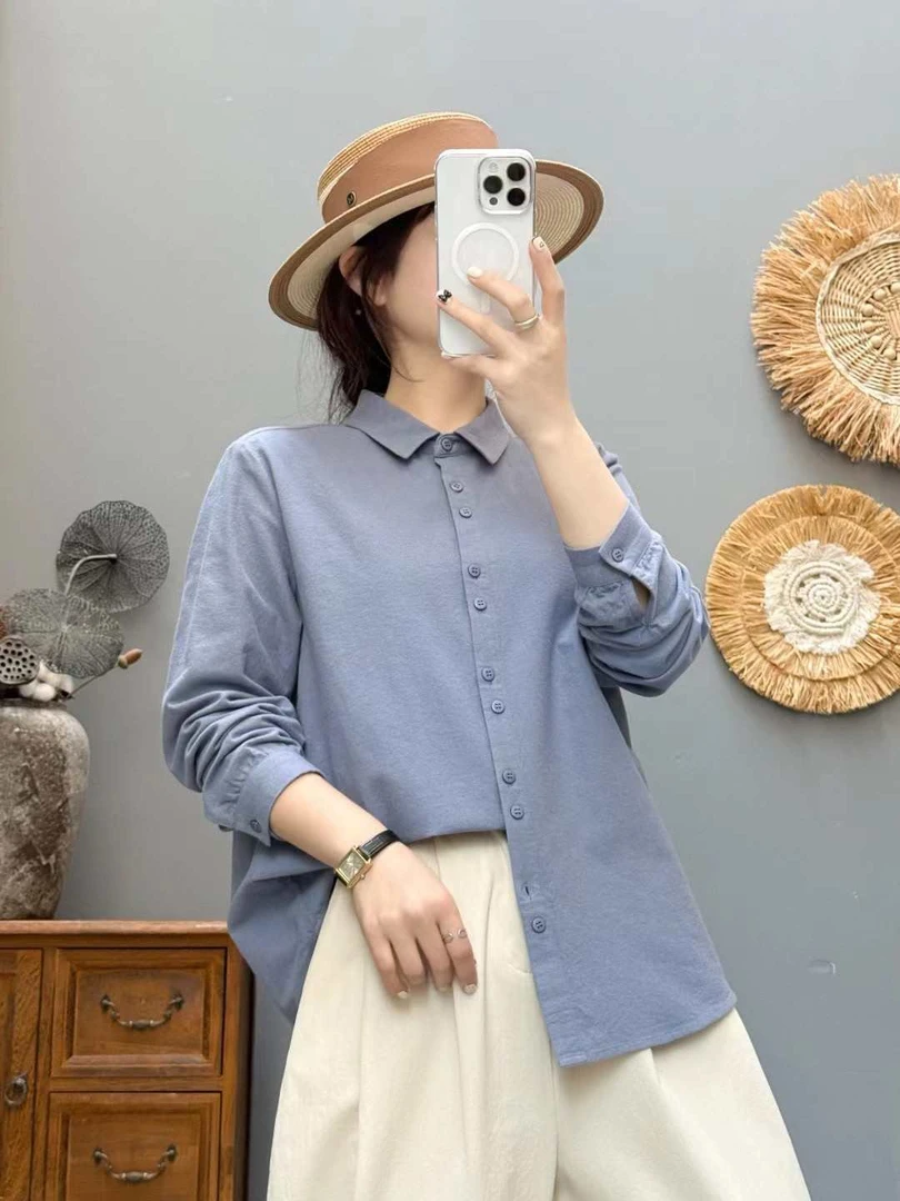 %100纯棉磨毛女衬衫时尚休闲宽松高品质上衣85182