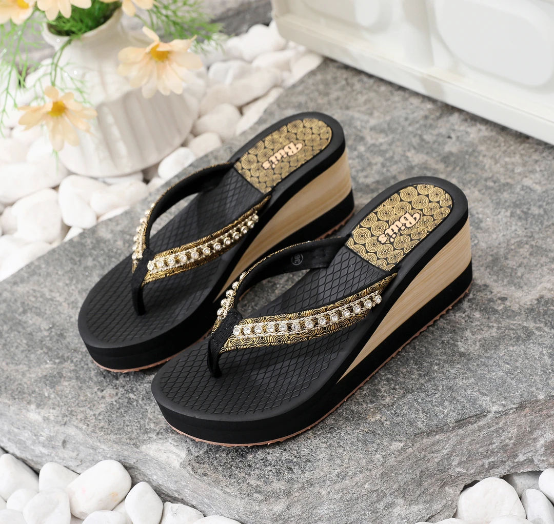 新款越南平仙休闲风公主风外穿人字拖百搭水钻高跟坡跟鞋潮流休闲