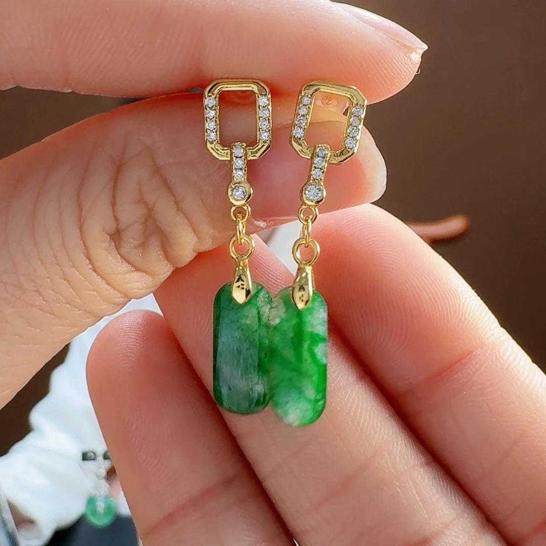 翡翠耳饰银S925镶嵌耳饰