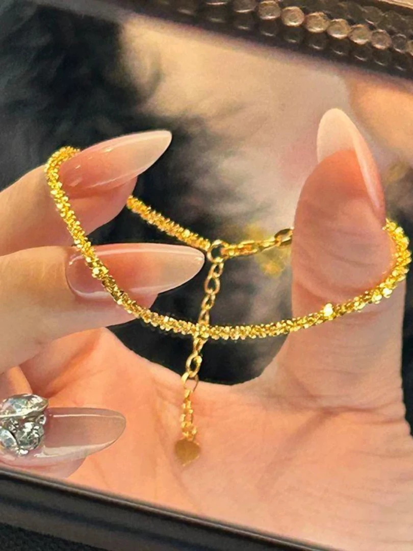 合金手链 A28金色龙鳞手链女轻奢气质小众爆闪蹦迪珠毛毛虫链