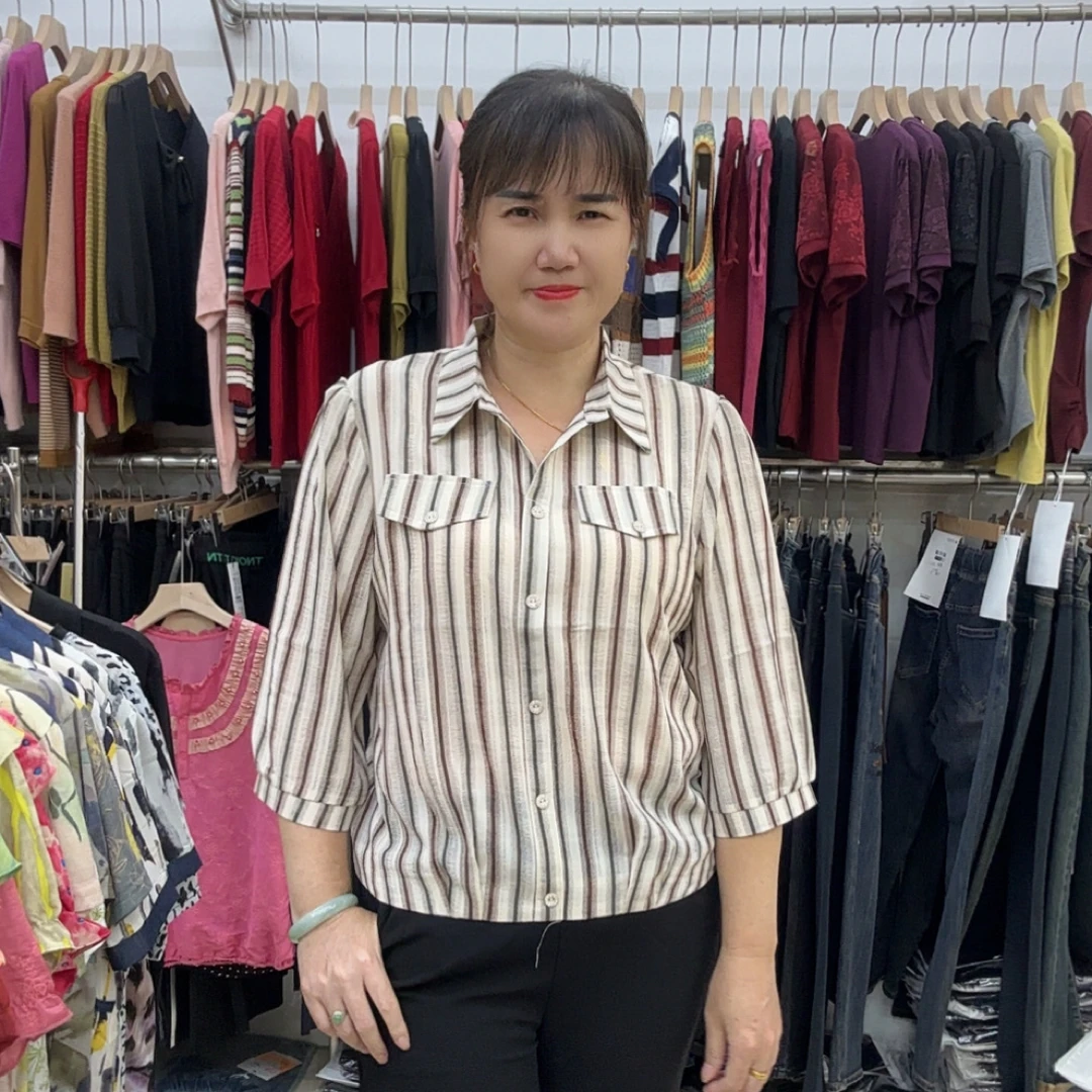 早秋新款洋气宽松条纹七分袖衬衫百搭气质女款6848