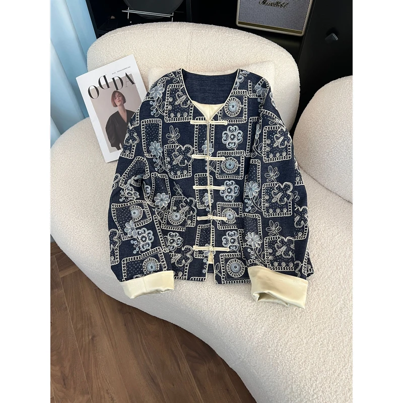 KAISIO春秋新国风亮片牛仔蓝刺绣时尚上衣百搭外套2501065