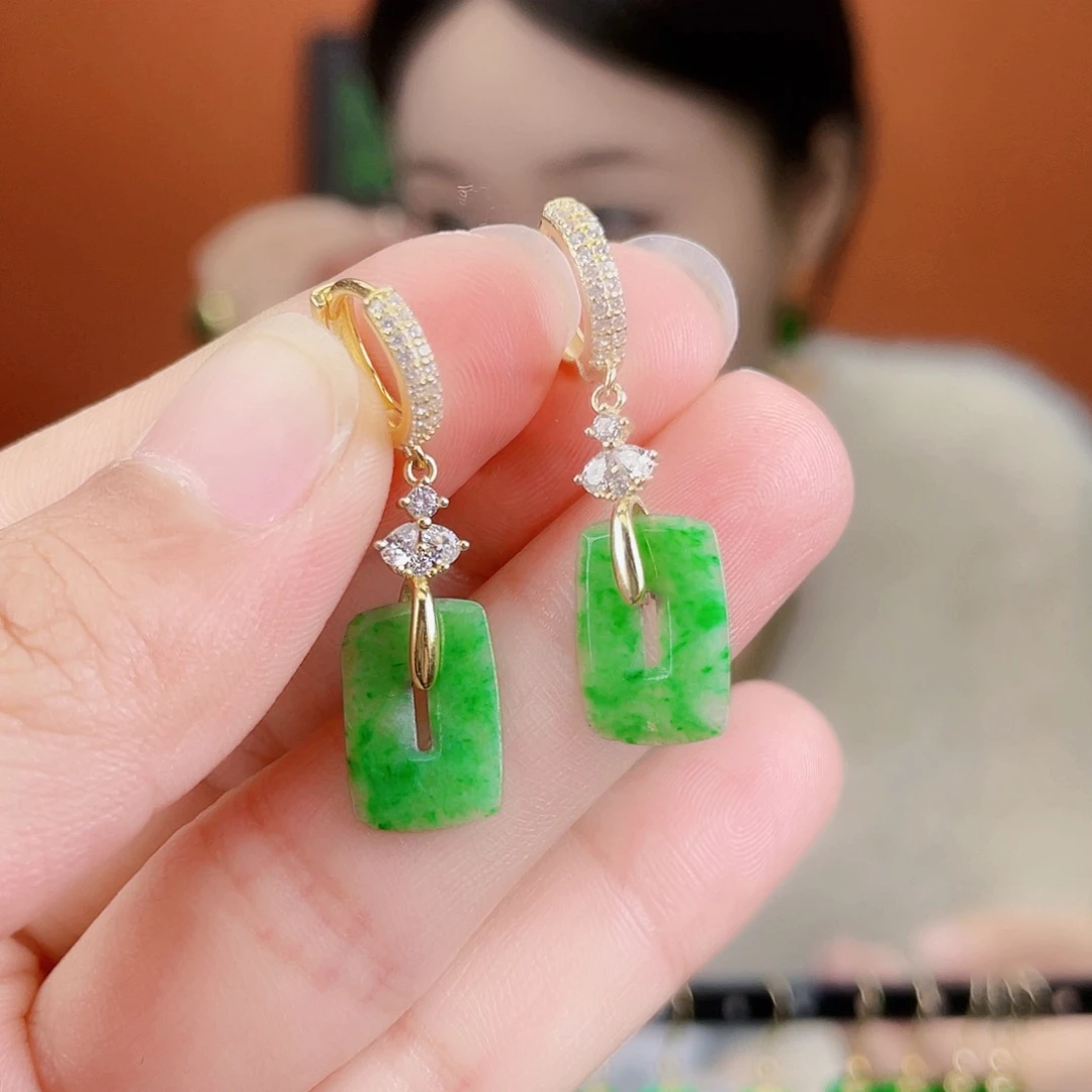 翡翠银S925镶嵌耳饰