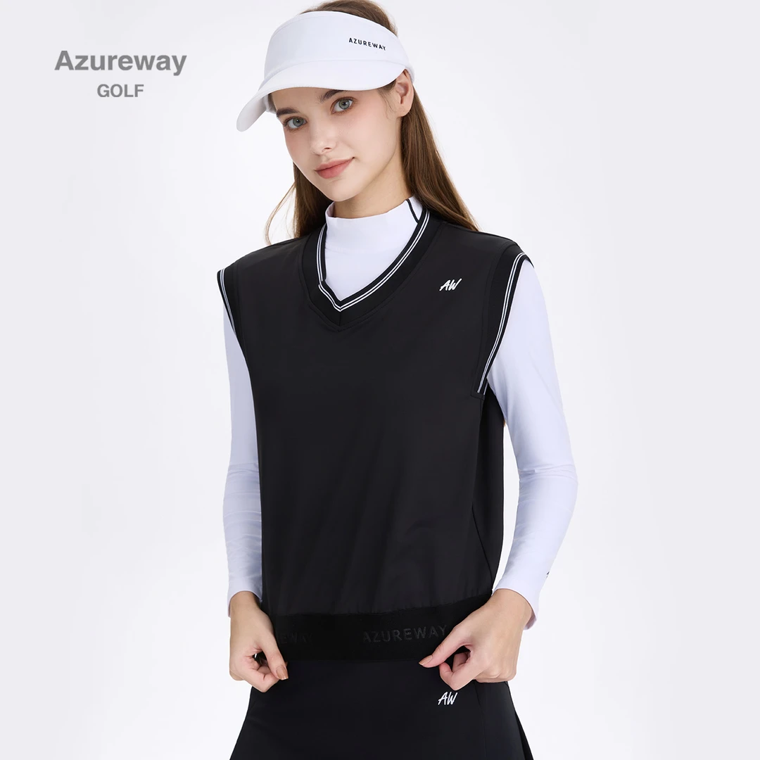 Azureway高尔夫女马甲休闲复古时尚吸汗V领运动背心GOLF弹力球衣