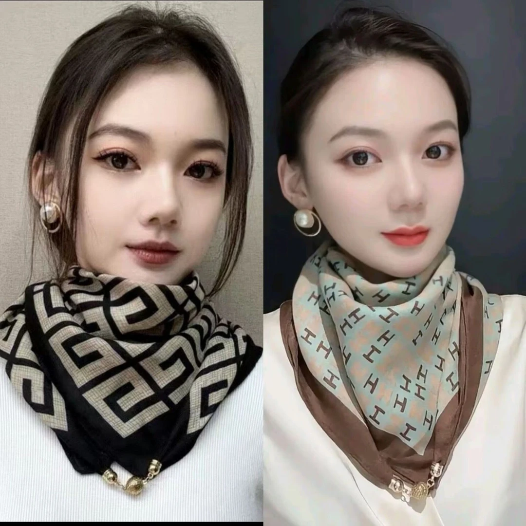 磁扣秋冬薄款棉麻女士围巾多功能百搭四季通用护颈透气领巾洋气