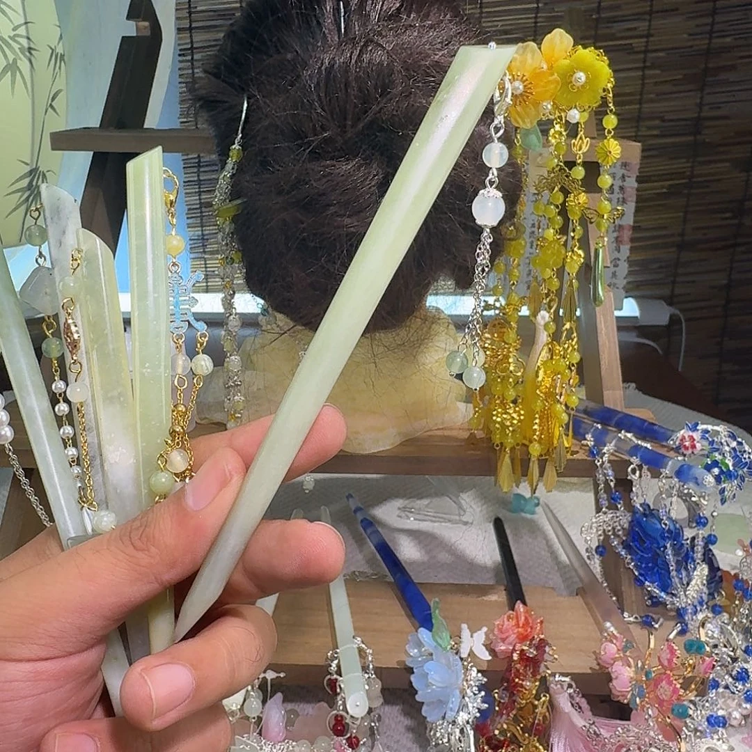 合金蛇纹石玉发饰