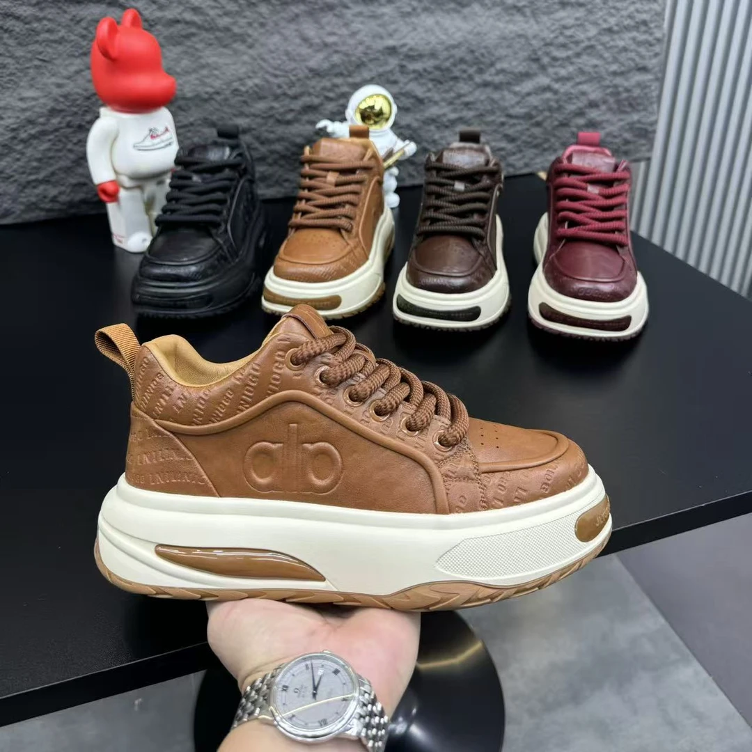 男鞋冬季加绒系带复古休闲鞋厚底板鞋增高百搭93219-11单棉同款