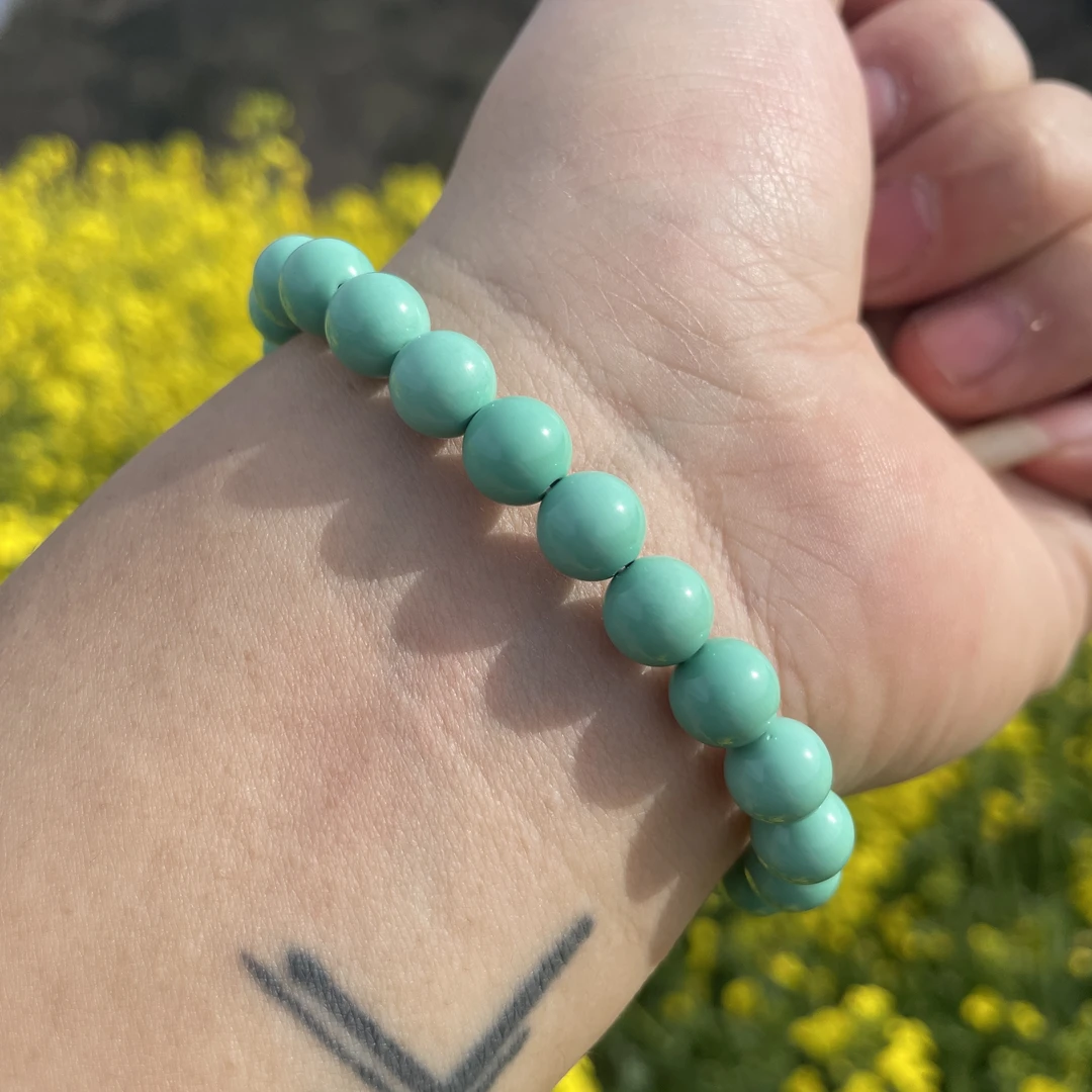 湖北竹山发货卡8果冻绿干净料圆珠手串绿色