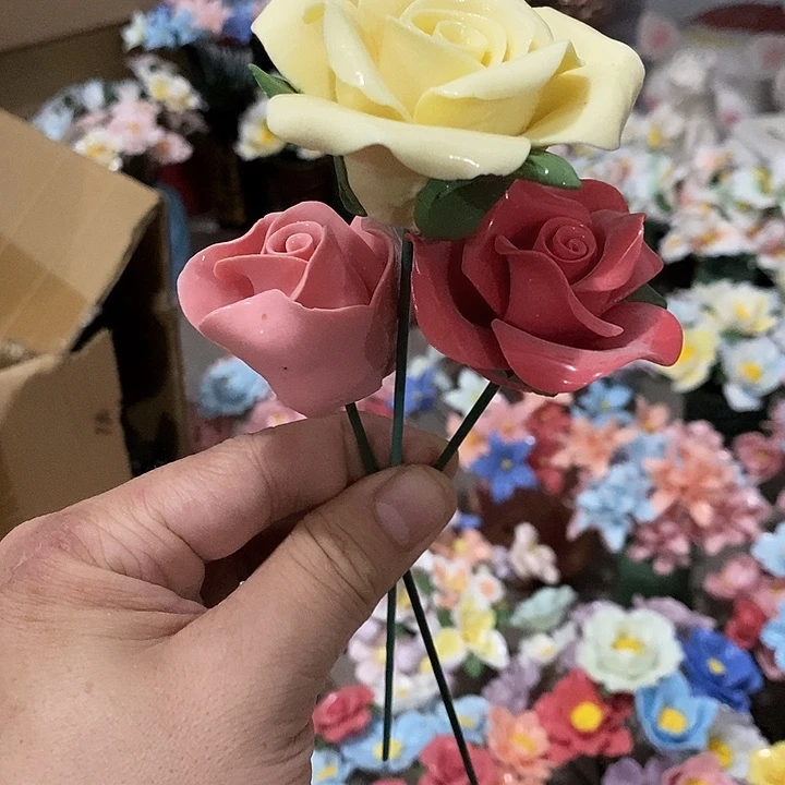 瓷片纯手工陶瓷花摆件瑕