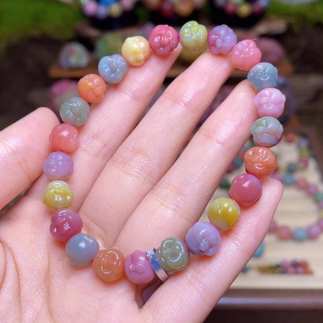 玛瑙/玉髓未镶嵌珠宝半成品盐源玛瑙艳丽色糖果色佛头串