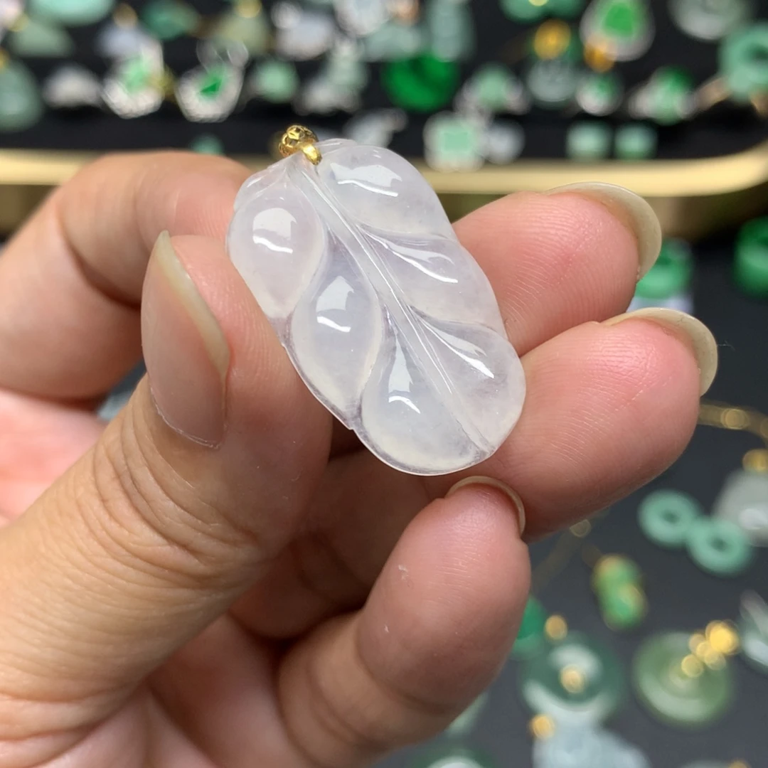 吊坠(不含链)18K金镶嵌翡翠有纹裂