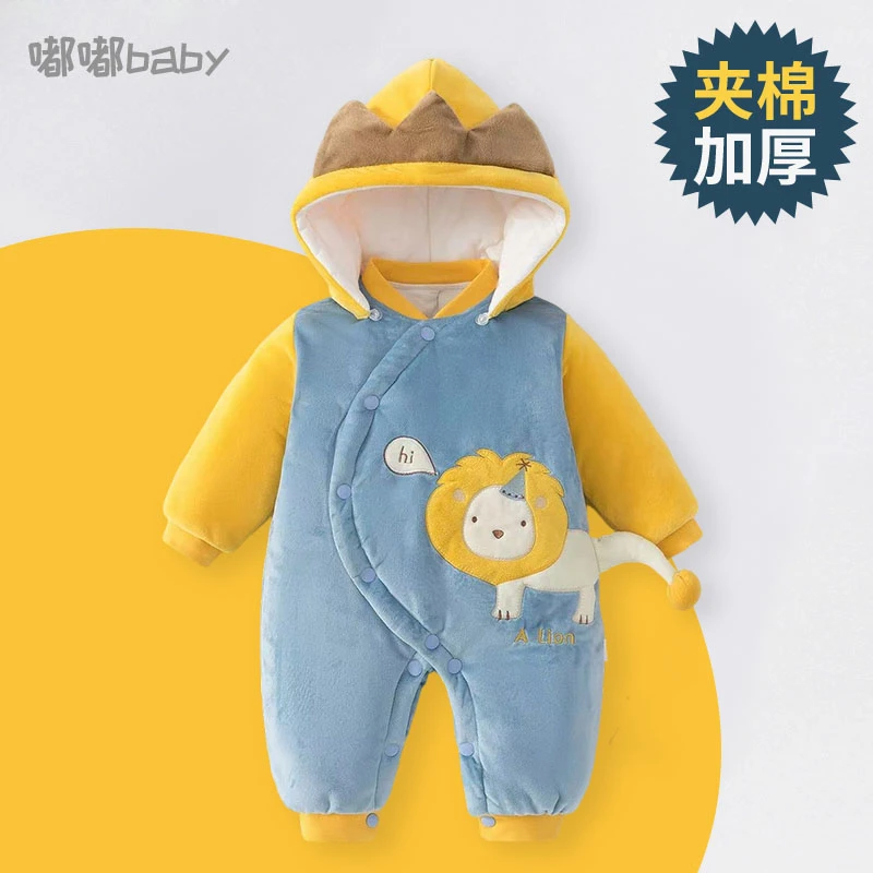 新生婴儿衣服秋冬装夹棉男女宝宝加厚连体衣冬天冬季满月外出棉衣