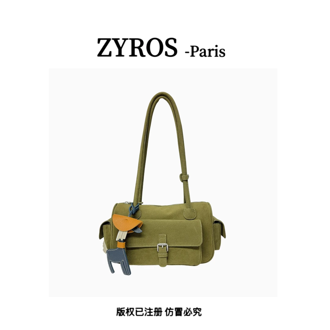ZYROS/秋冬新款绿色轻奢高档复古时尚百搭单肩通勤法棍包女Z530