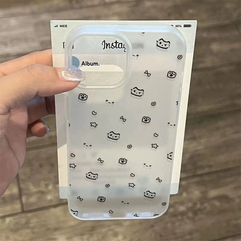 线条猫爪磨砂壳适用于iphone16Epromax苹果手机壳全包大孔软壳