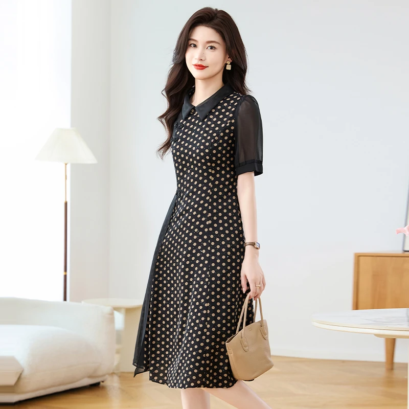 拉夏贝尔高端气质新中式国风改良旗袍连衣裙女夏季高贵妈妈洋气