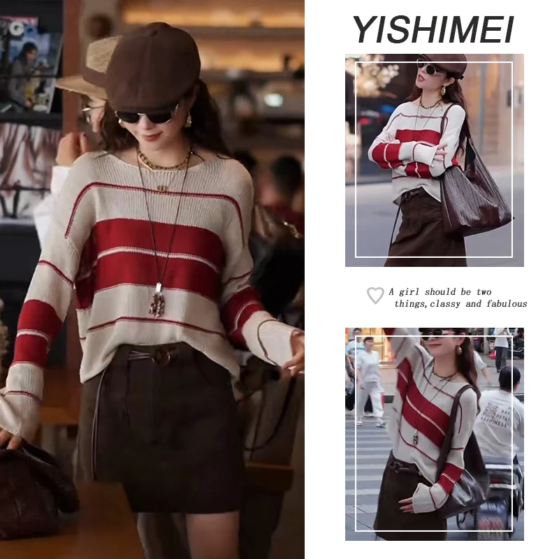 秋装搭配一整套2025年新款韩系百搭撞色长袖上衣高腰短裙两件套装