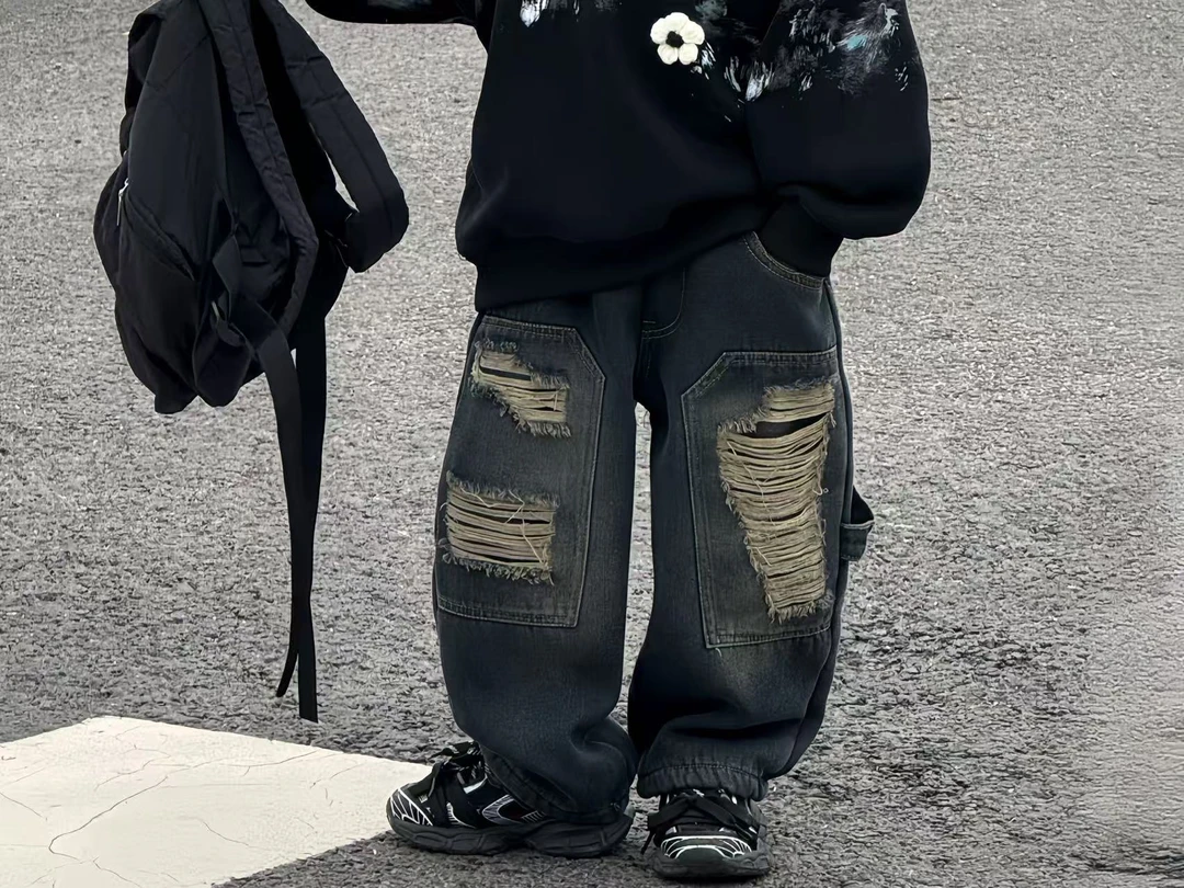 破价～软糯糯的韩版破洞裤加绒秋冬奥粒绒044儿童洋气穿搭