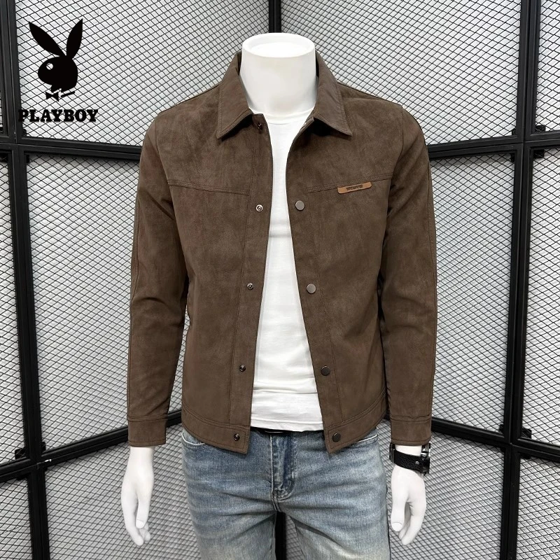 花花公子秋冬季夹克男痞帅潮牌高端翻领秋装上衣男士潮流外套男款