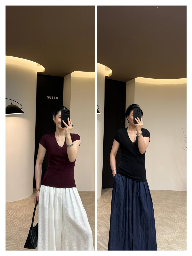 美丽定制极简显瘦曲珠V领衫160斤以内