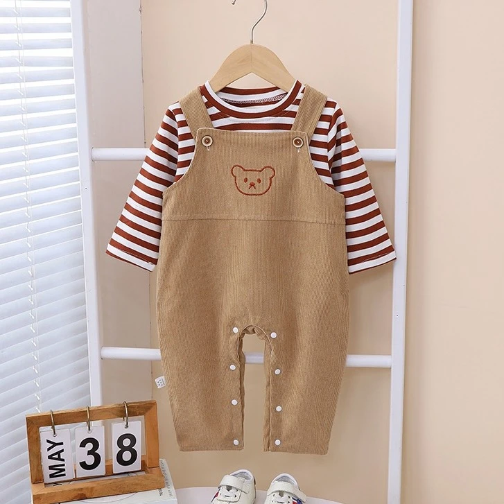 超萌婴儿春背带套装春秋女童男童洋气条纹婴幼儿韩版秋季休闲