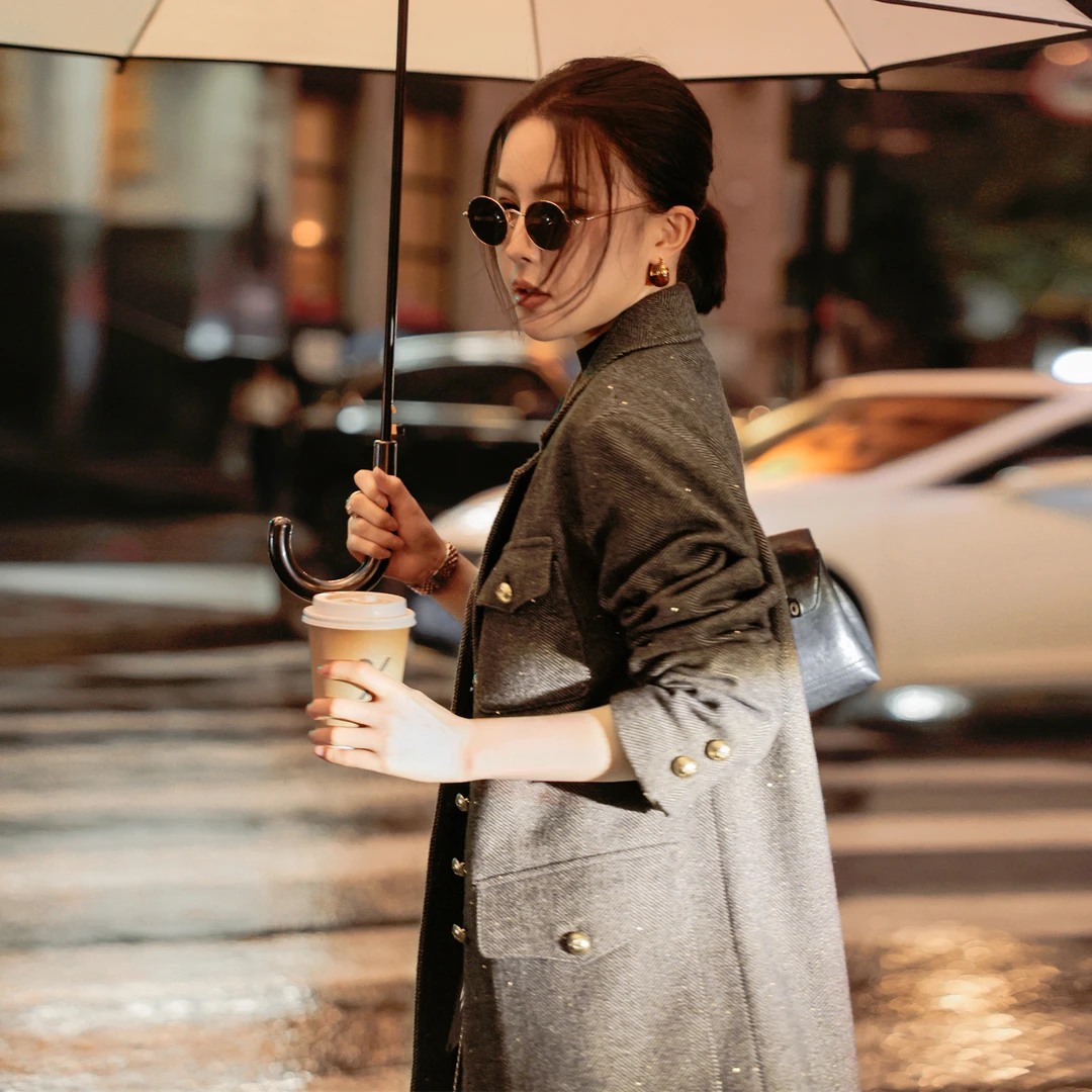 溶溶【伦敦星途】RONGRONG 绵羊毛亮片粗花呢西装外套MZ-25DZW056