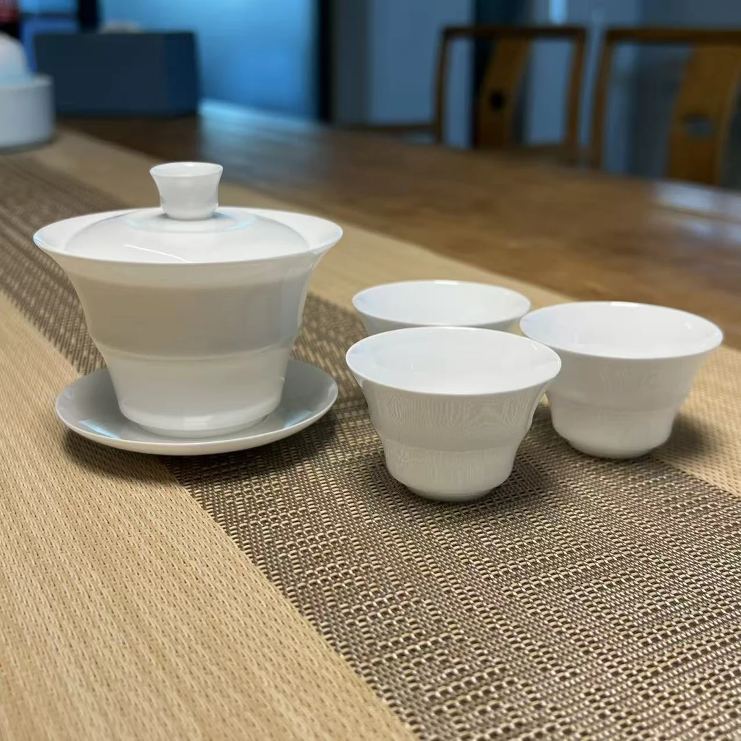 | 竹节 | 潮州薄胎骨瓷盖碗功夫茶具不烫手纯白泡茶盖碗盖下90ml