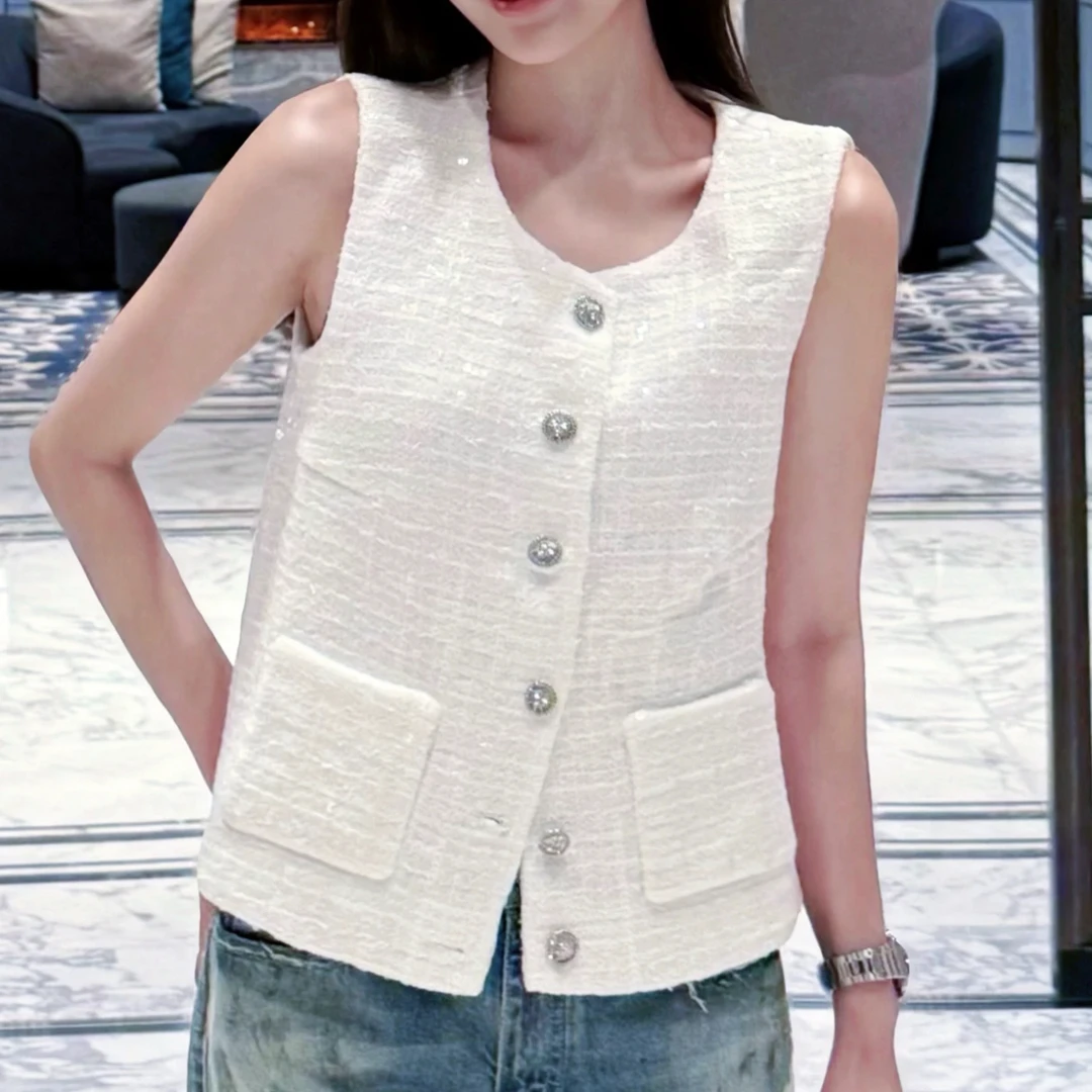 未使用 Chanel/香奈儿 25s白色重工亮片马甲34码
