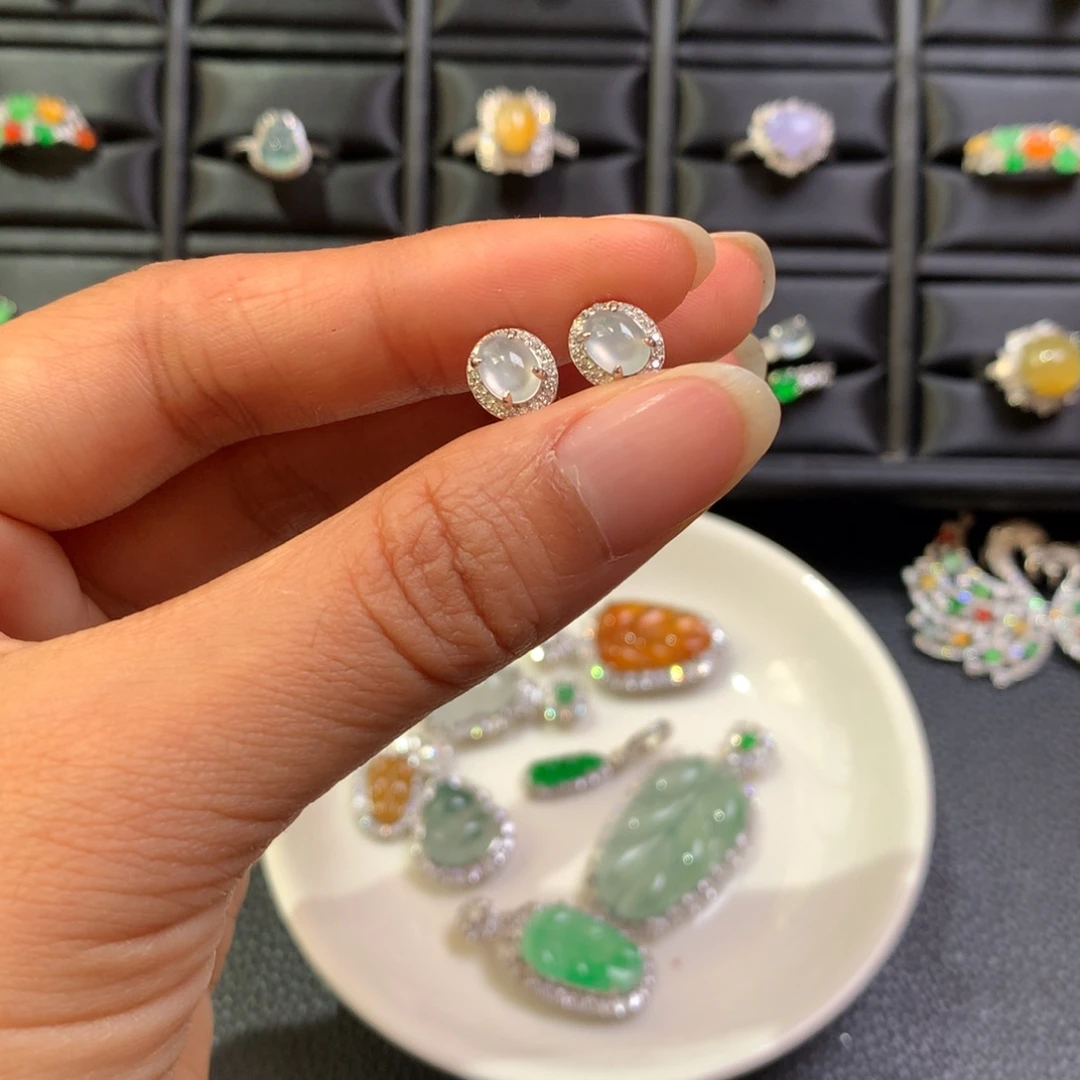 翡翠银S925镶嵌耳饰