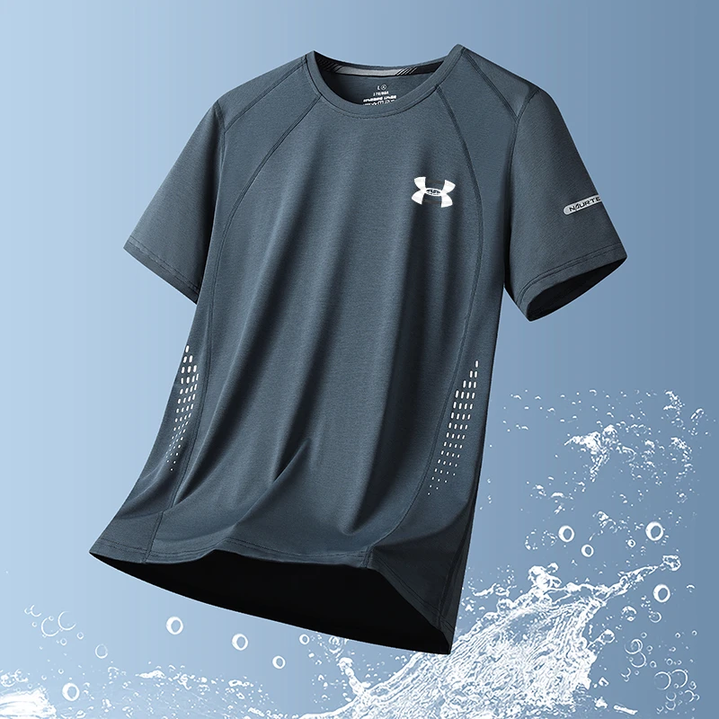 UA夏季冰丝短袖T恤男圆领加肥加大码休闲运动速干半袖体恤
