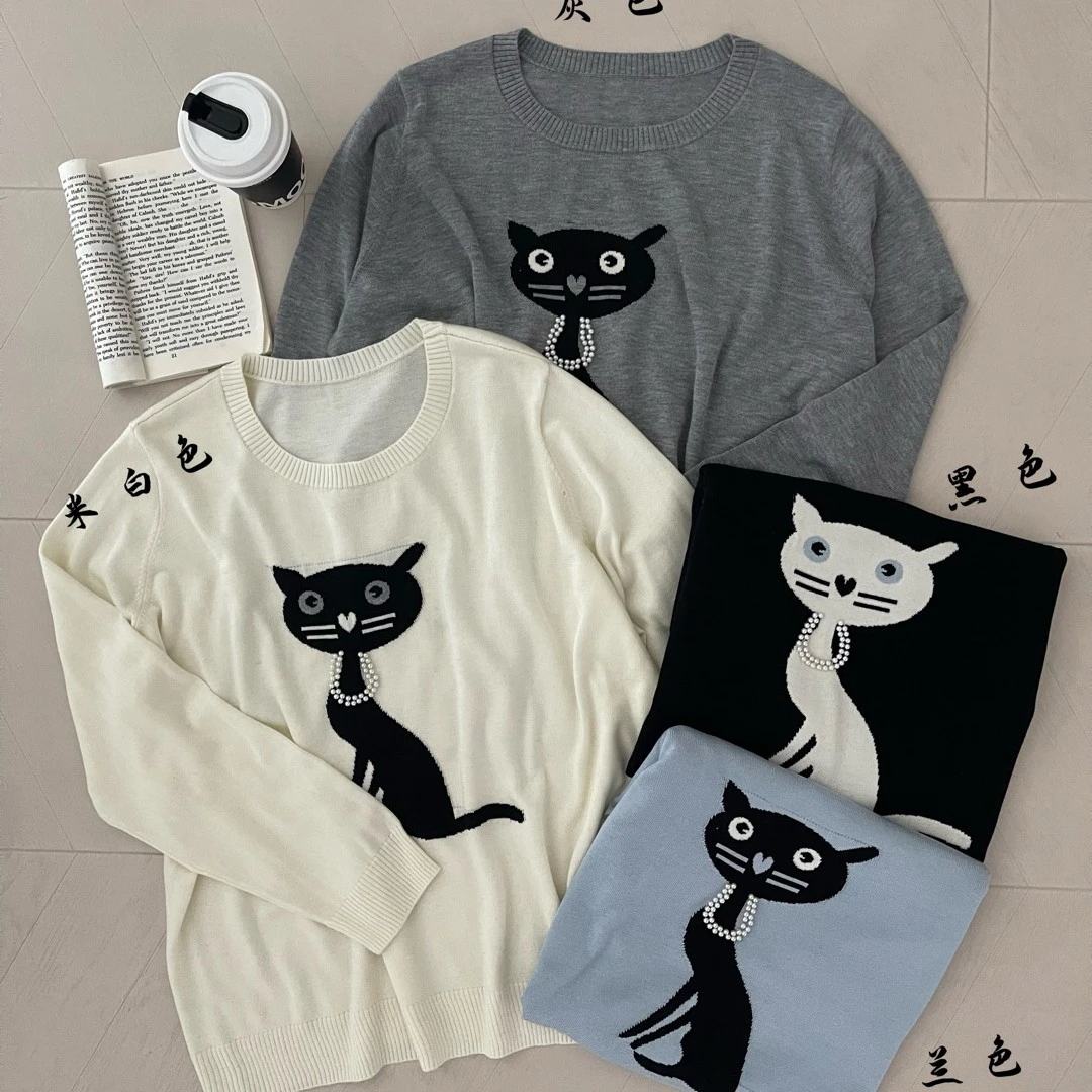 3397珍珠小猫舒适保暖百搭针织衫