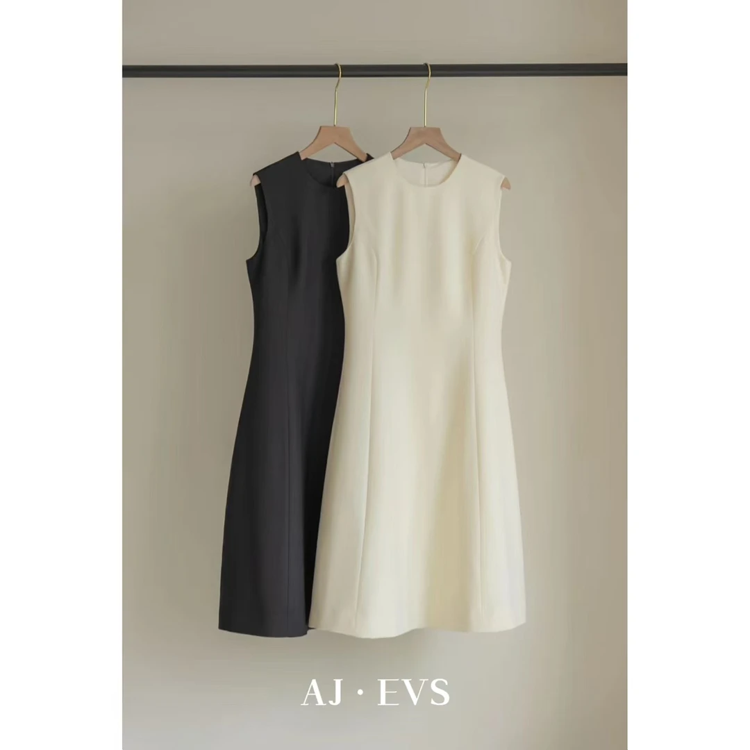 AJ ·EVS【法国赫本小黑裙显瘦A字连衣裙】百搭纯色拼接设计感法式