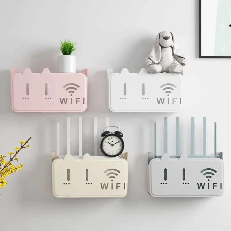卡通路由器置物架无线电视机顶盒路由器置物架壁挂免打孔收纳盒子