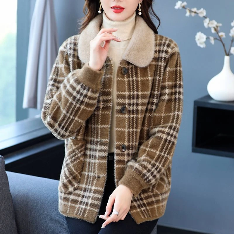 韩国格子加绒加厚外套女2025春秋冬新款时尚百搭长袖休闲保暖上衣