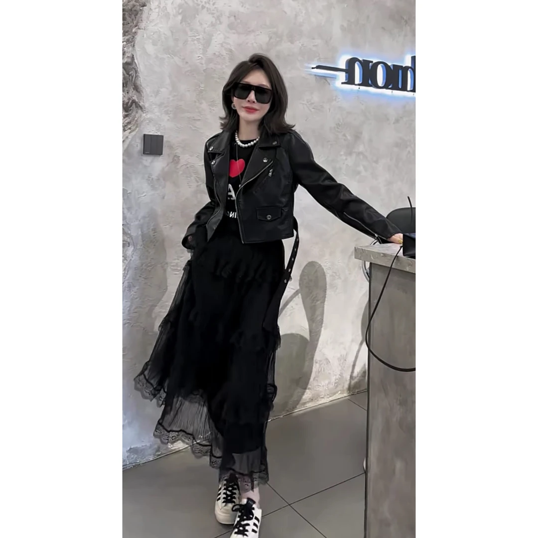 甜酷风穿搭半身裙超仙压褶蕾丝千层蛋糕裙洋气减龄百搭公主裙