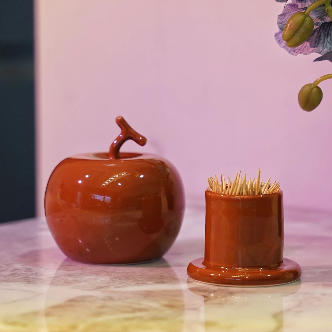 创意苹果牙签筒高颜值家用牙线盒棉签筒牙签罐客厅餐桌装料瓶摆件